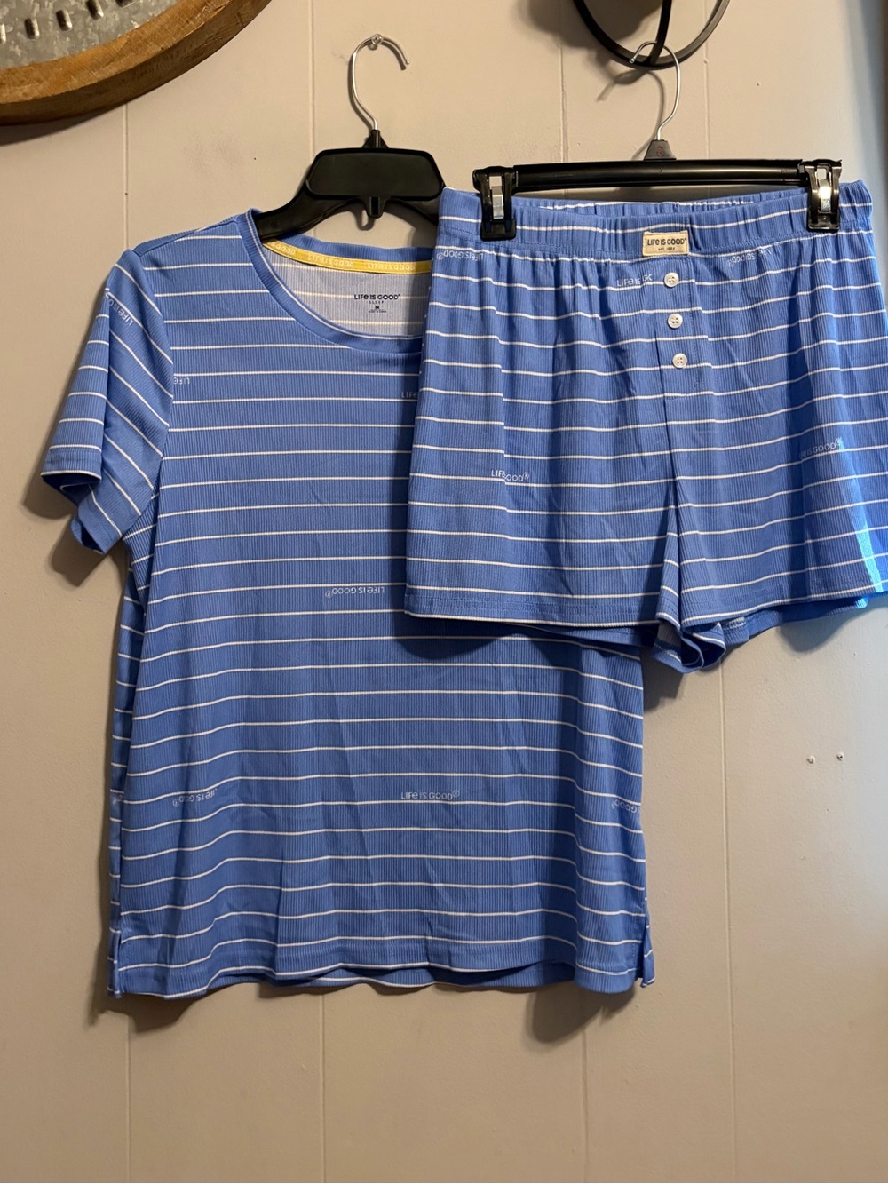 Life is Good Blue Striped Short Sleeve Pajama Set